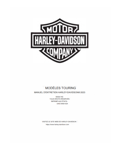 Manuel d'atelier Harley Davidson Touring 2023 français Docautomoto