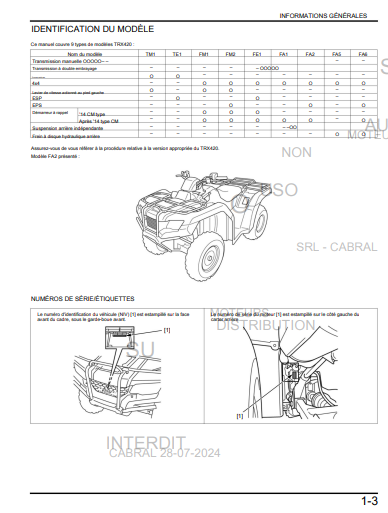 manuel d'atelier Honda TRX 420 2022 français { {{ Docautomoto }}