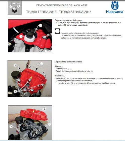 Manuel d'atelier Husqvarna TR 650 2013 français { {{ Docautomoto }}