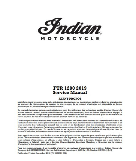 Manuel d'atelier Indian FTR 1200 en français Docautomoto