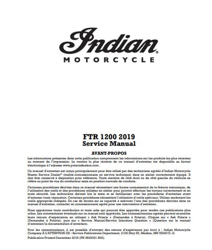 Manuel d'atelier Indian FTR 1200 en français Docautomoto