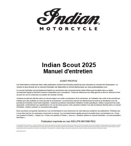 Manuel d'atelier Indian Scout 2025 français Docautomoto