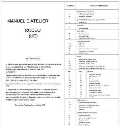 manuel d'atelier Isuzu Rodeo 1998 2002 français { {{ Docautomoto }}
