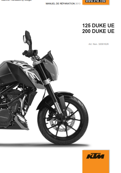 Manuel d'atelier KTM 125 200 Duke 2013 français { {{ Docautomoto }}