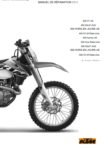 Manuel d'atelier KTM 450 500 EXC 2014 français { {{ Docautomoto }}