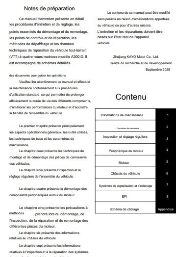 Manuel d'atelier Kayo A300D 2025 français Docautomoto