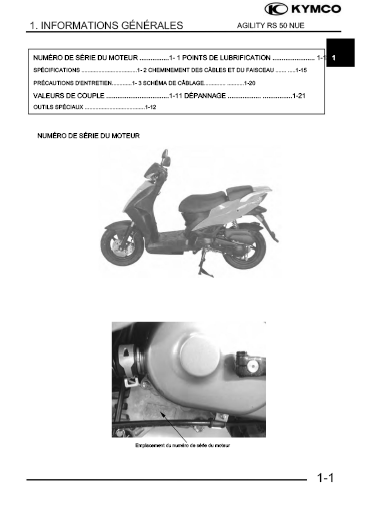 manuel d'atelier Kymco 50 Agility Euro 2 français { {{ Docautomoto }}