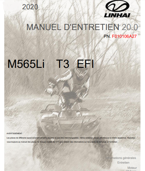 Manuel d'atelier Linhai M565 2020 français { Docautomoto