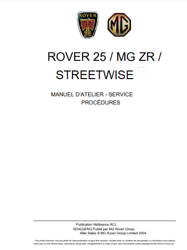 Manuel d'atelier Rover 25 MG ZR en français { Docautomoto
