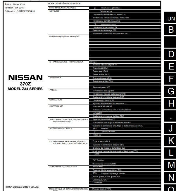 Manuel d'atelier Nissan 370 Z 2016 français Docautomoto