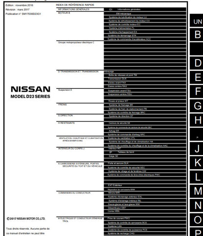 Manuel d'atelier Nissan D23 2017 2020 français Docautomoto