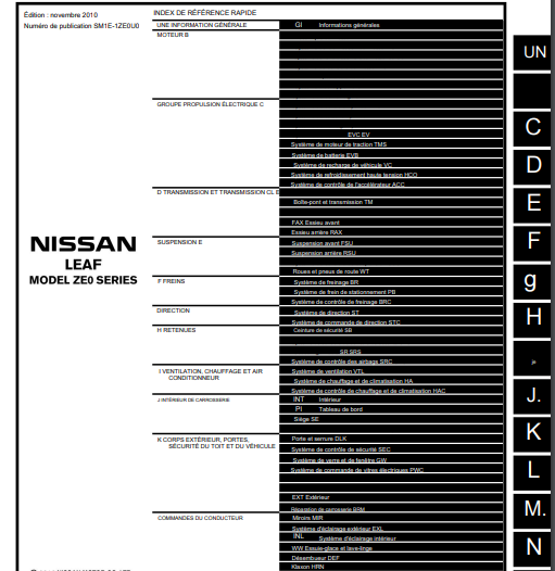 Manuel d'atelier Nissan Leaf 2010 2017 français { {{ Docautomoto }}