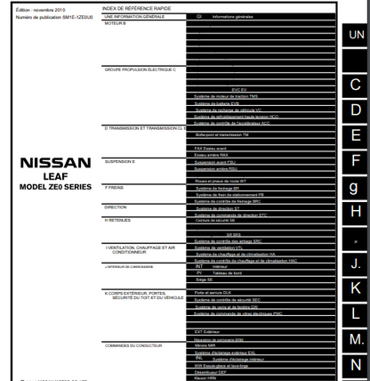 Manuel d'atelier Nissan Leaf 2010 2017 français { {{ Docautomoto }}