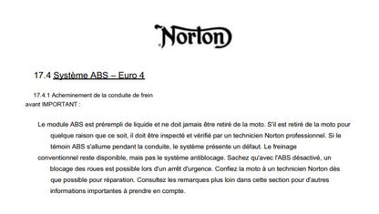 Manuel d'atelier Norton 961 2017 Euro 4 ABS français { {{ Docautomoto }}