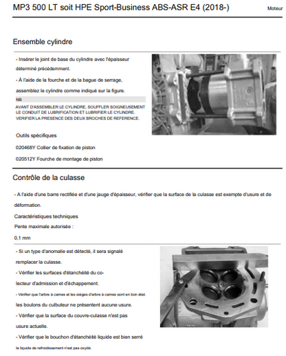 Manuel d'atelier Piaggio 500 MP3 HPE 2018 Euro4 français { {{ Docautomoto }}