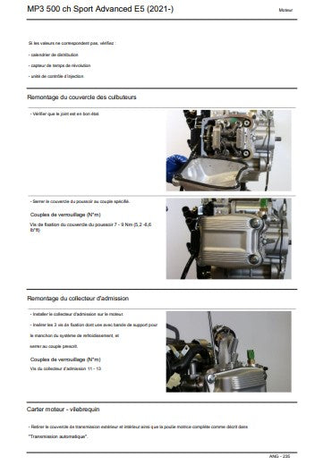 Manuel d'atelier Piaggio MP3 500 HPE 2021 français Docautomoto