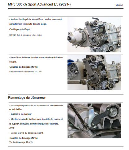 Manuel d'atelier Piaggio 500 Mp3 E5 2021 français { {{ Docautomoto }}