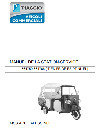 manuel d'atelier Piaggio 400 APE Calessino ( tuk tuk) 2009 { {{ Docautomoto }}