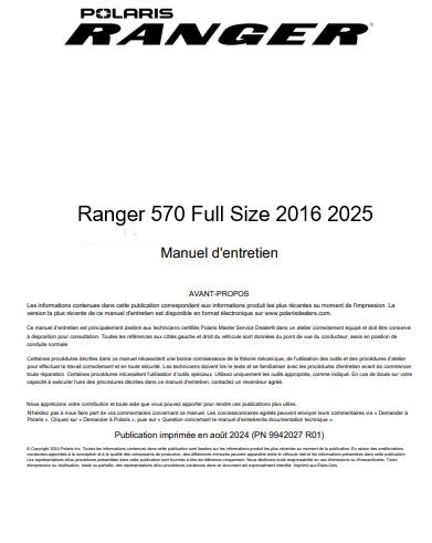 manuel d'atelier Polaris 570 Ranger 2016 2025 { {{ Docautomoto }}