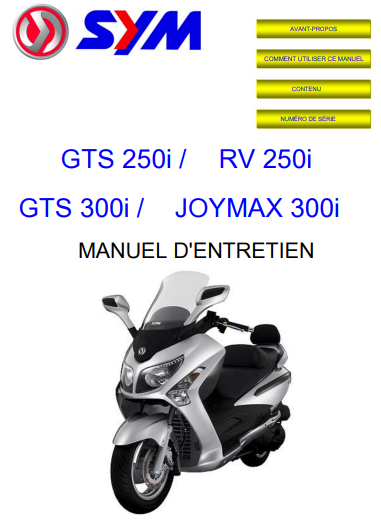 Manuel d'atelier Sym 250 300 GTSi français { {{ Docautomoto }}