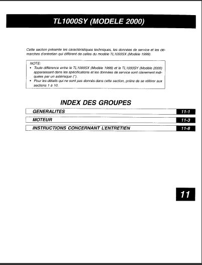 Manuel d’atelier Suzuki TL 1000 S 97 à 2001 français { {{ Docautomoto }}