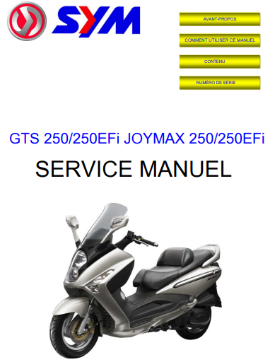 Manuel d'atelier Sym 250 GTS Joymax Injection français { Docautomoto