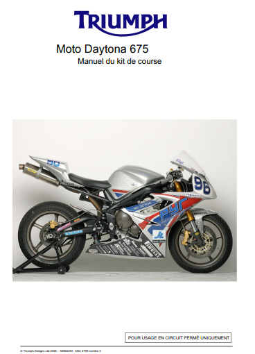 manuel d'atelier Triumph 675 Daytona Racing { {{ Docautomoto }}