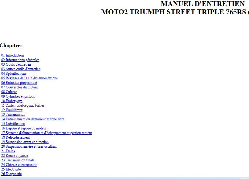 Manuel d'atelier Triumph Street Triple 765 2023 DocAutoMoto