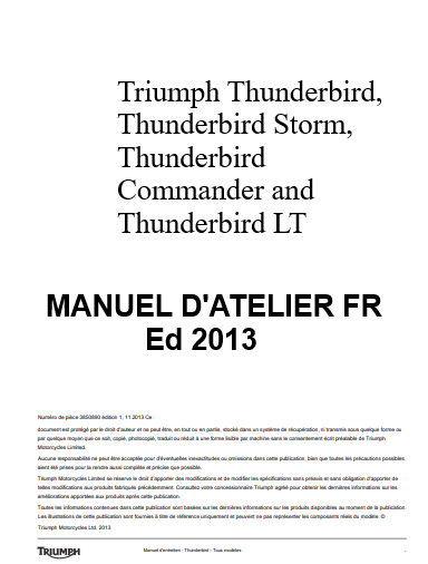 Manuel d'atelier Triumph Thunderbird 2013 français { {{ Docautomoto }}