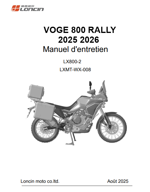 Manuel d'atelier Voge 800 rally 2025 français