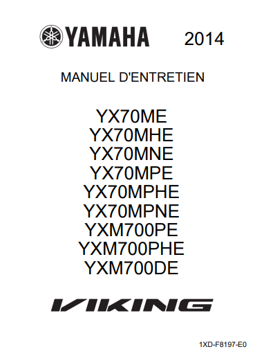 Manuel d'atelier yamaha 700 Viking 2014 français { {{ Docautomoto }}