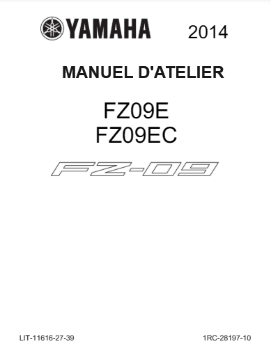 Manuel d'atelier Yamaha FZ 09 2014 { {{ Docautomoto }}