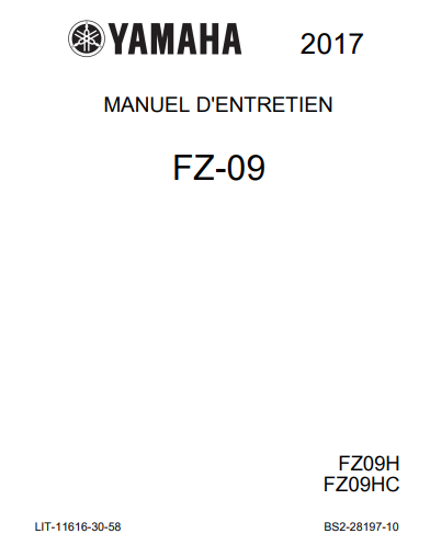Manuel de réparation Yamaha FZ 09 2017 français { {{ Docautomoto }}