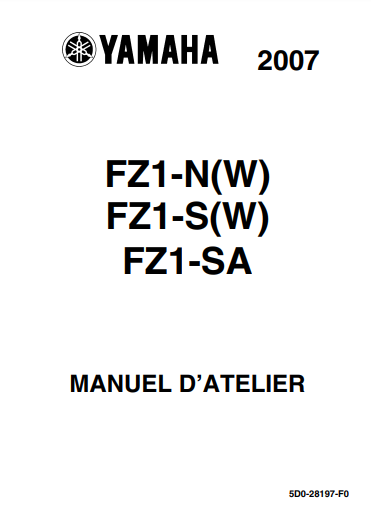 Manuel d'atelier yamaha FZ1 2007 { {{ Docautomoto }}