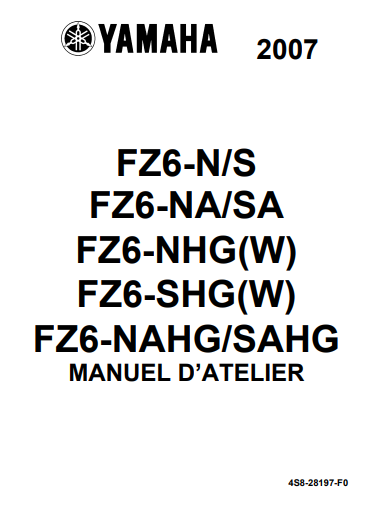 Manuel d'atelier Yamaha FZ6 2007 { {{ Docautomoto }}