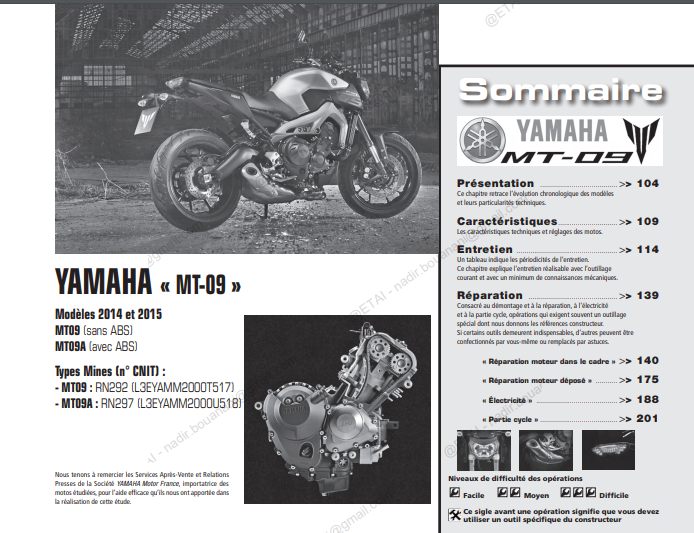 Manuel de réparation Yamaha MT 09 2014 { {{ Docautomoto }}