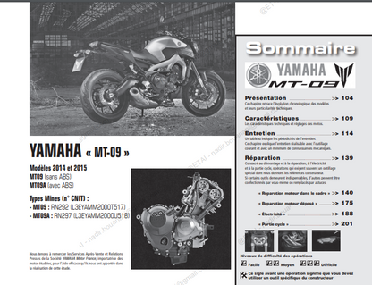 Manuel de réparation Yamaha MT 09 2014 { {{ Docautomoto }}