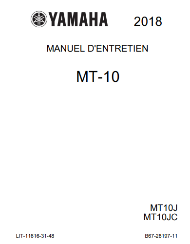 Manuel d'atelier Yamaha MT10 2018 français { {{ Docautomoto }}