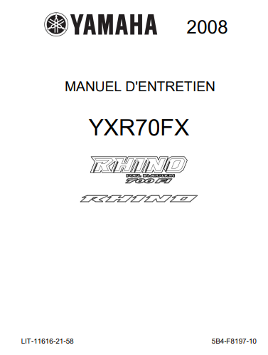 Manuel d'atelier Yamaha 700 Rhino 2008 pdf français { {{ Docautomoto }}
