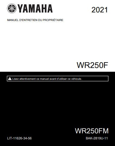 Manuel d'atelier Yamaha WRF 250 2021 { {{ Docautomoto }}