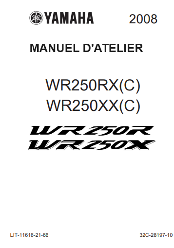 Manuel d'atelier Yamaha 250 WR 2008 français { {{ Docautomoto }}