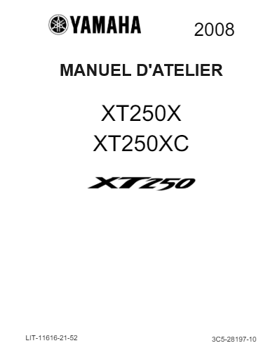 Manuel d'atelier Yamaha XT 250 2008 { {{ Docautomoto }}