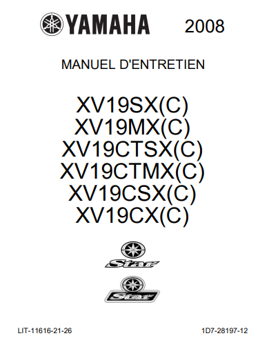 Manuel d'atelier Yamaha Star XV 1900 2008 { {{ Docautomoto }}
