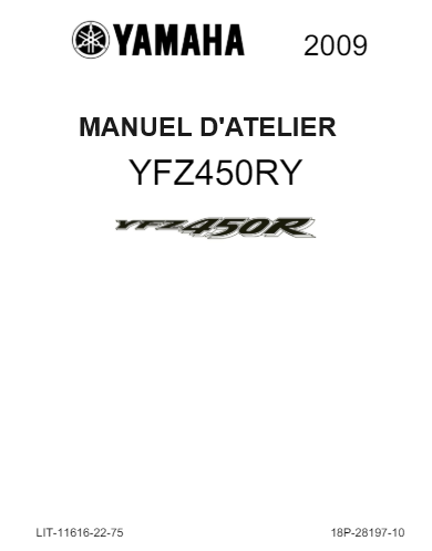 Manuel d'atelier Yamaha YFZ 450 RY 2009 français { {{ Docautomoto }}