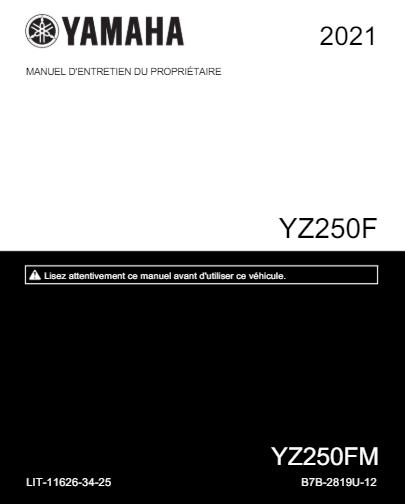 Manuel d'atelier Yamaha YZF 250 2021 { {{ Docautomoto }}