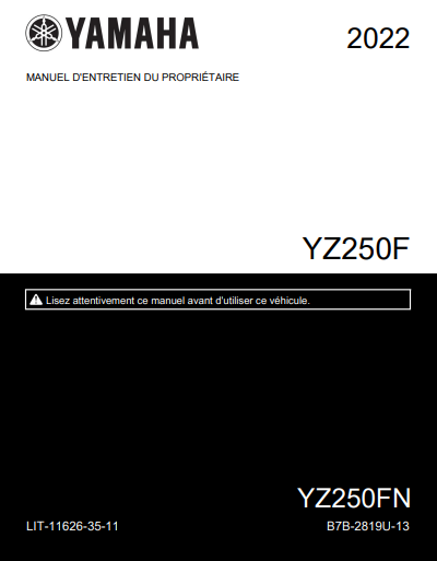 Manuel d'atelier Yamaha YZF 250 2022 { Docautomoto