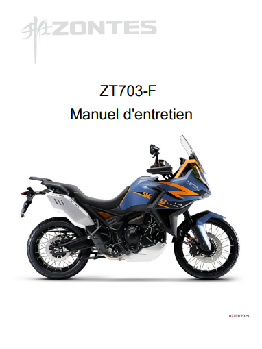 Manuel d'atelier Zontes ZT 703 F 2025 français { {{ Docautomoto }}