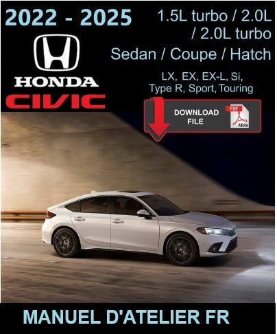 Manuel d'atelier Honda Civic 2022 2025 français Docautomoto