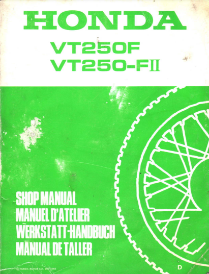 Manuel d'atelier Honda VT 250 { {{ Docautomoto }}