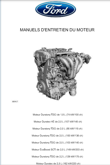 Manuel d'atelier moteurs Ford essence diesel 2017 { Docautomoto